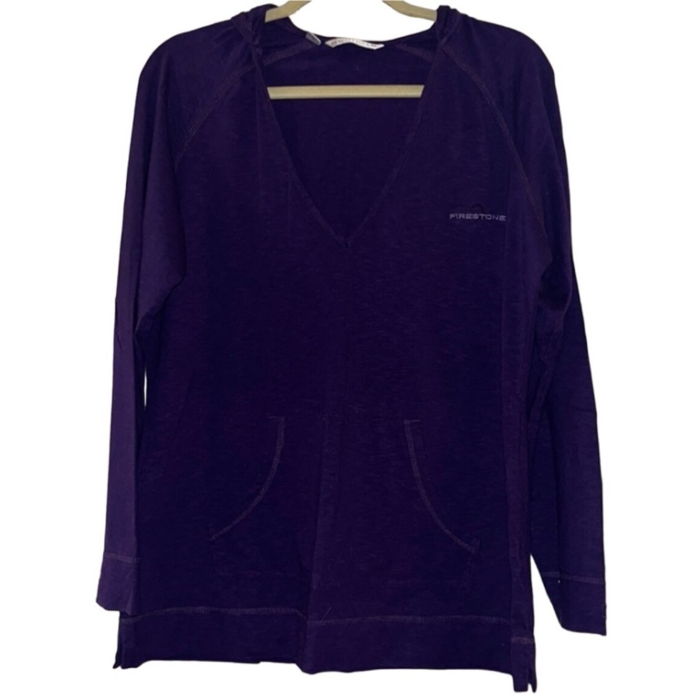 Firestone 9 Cutter & Buck Purple V Neck Hooded Long Sleeve T Shirt Sz XL